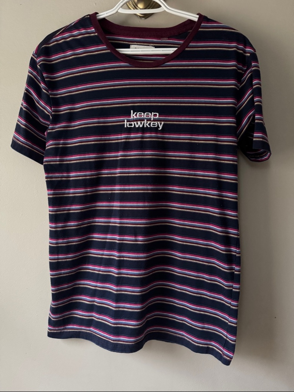 PacSun striped tee in navy, burgundy, white